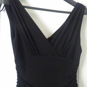 black dress V-neck purple flowers size 14 silky Fabric formal dress